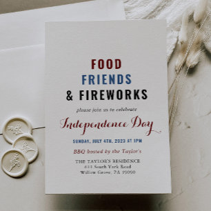 Food Friends and Fireworks Independence day Inbjudningar