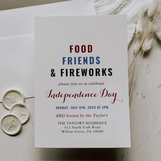 Food Friends and Fireworks Independence day Inbjudningar (Skapare uppladdad)
