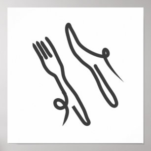 Food knivar och gaffel, modern grått och vit poster