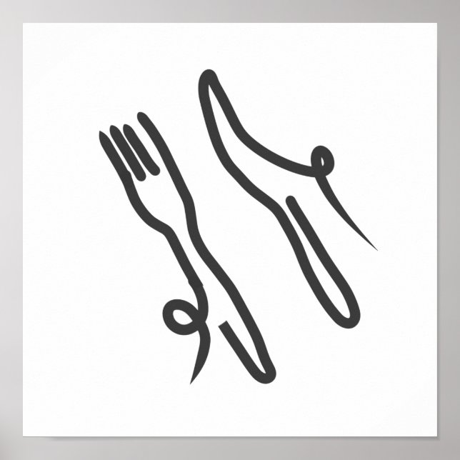 Food knivar och gaffel, modern grått och vit poster (Framsidan)