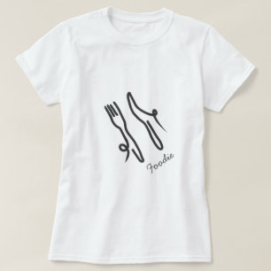 Food knivar och gaffel, modern grått och vit t shirt