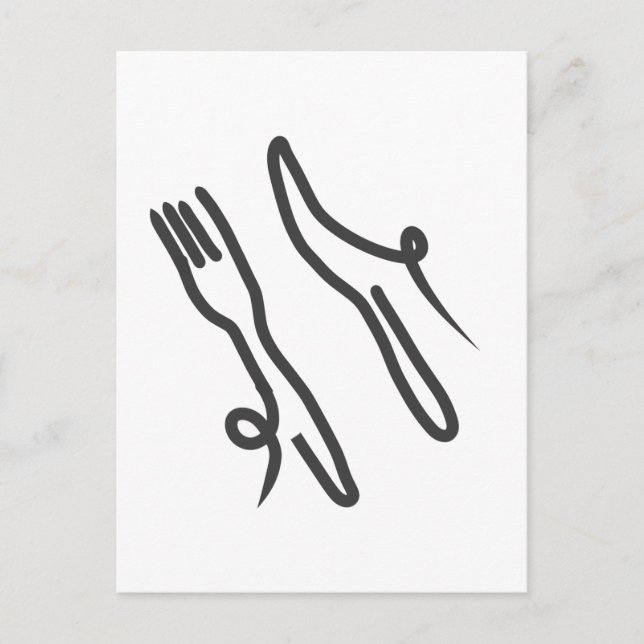 Food knivar och gaffel, modern grått och vit vykort (Framsida)
