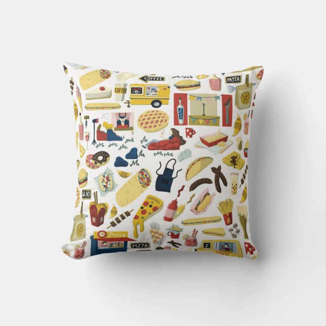 Food Lastbil Fest: Tecknad Mönster Kudde (Framsida)