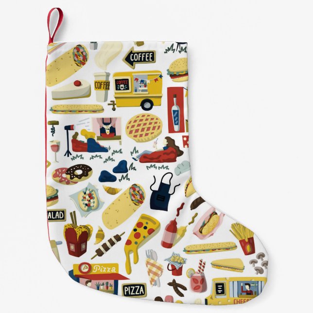 Food Lastbil Fest: Tecknad Mönster Liten Julstrumpa (Framsidan)