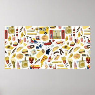 Food lastbil festival tecknad hand plockade inslag poster