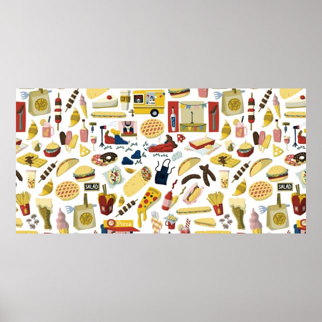 Food lastbil festival tecknad hand plockade inslag poster (Framsidan)