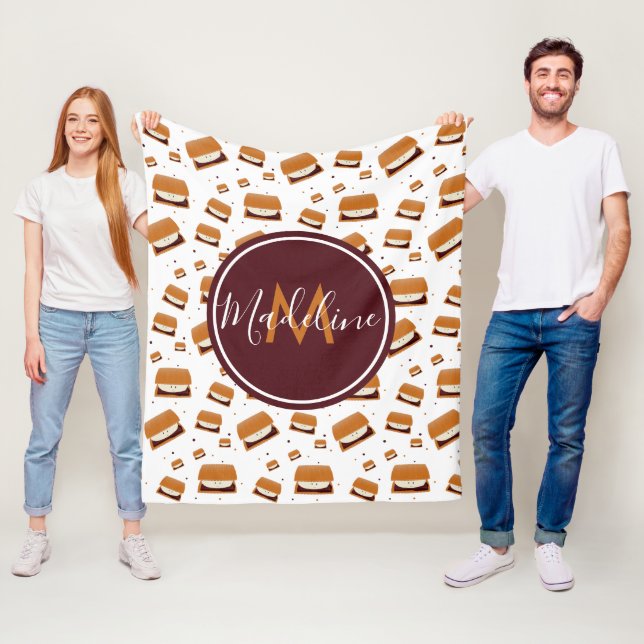 Food Monogram Namn S’more Mönster Fleecefilt (På plats)
