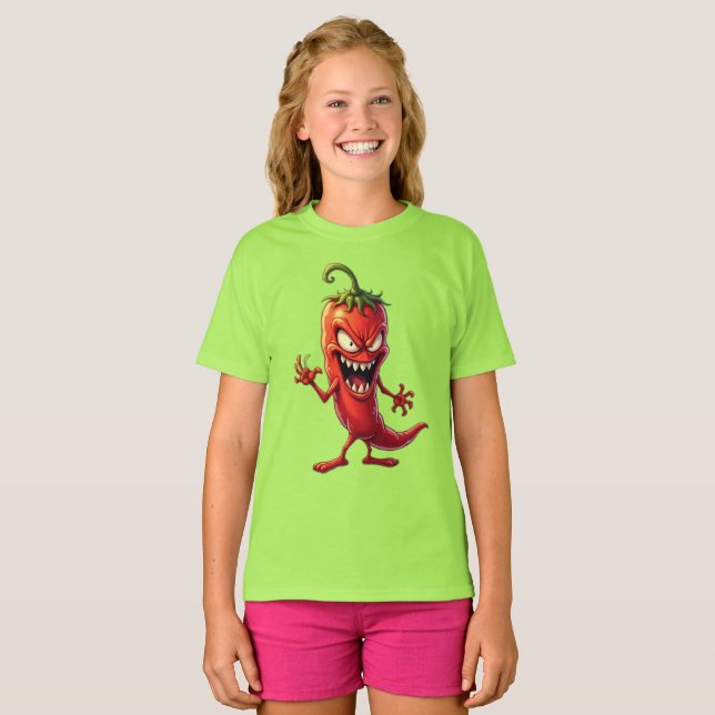Food Monsters EVIL CHILI PEPPER T Shirt (Hel framsida)