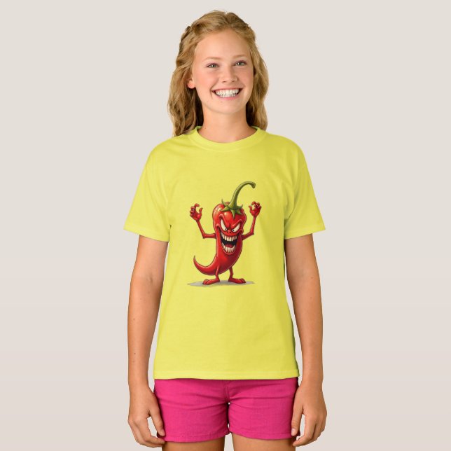 Food Monsters EVIL CHILI PEPPER T Shirt (Hel framsida)