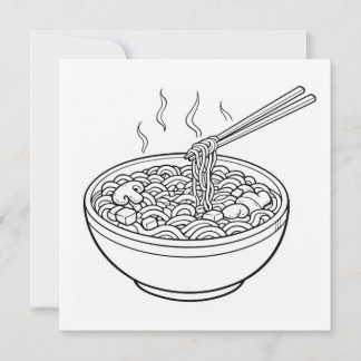 Food Noodle Black White Coloring Page Card