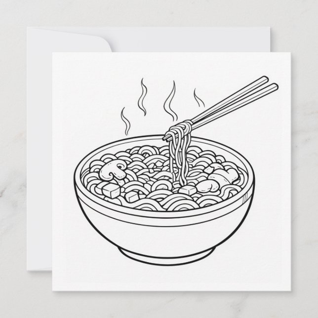 Food Noodle Black White Coloring Page Card (Framsida)