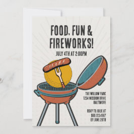 Food Roligt Fireworks Barbecue 4:e juli BBQ Party Inbjudningar