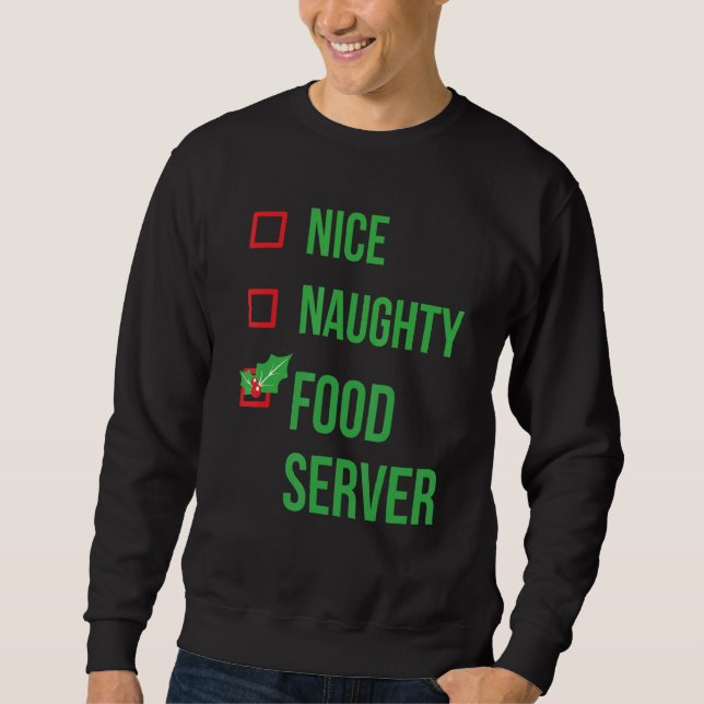 Food Server Funny Pajama-jul Lång Ärmad Tröja (Framsida)