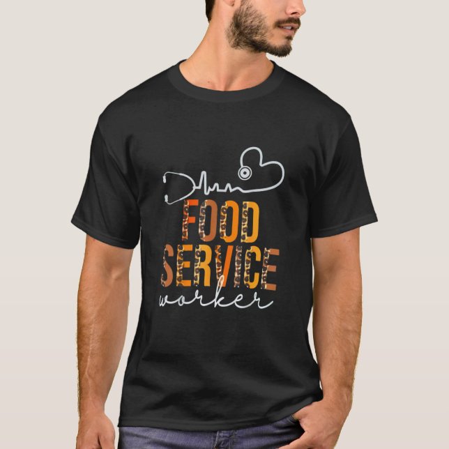 Food Service Worker Leopard Heartbeat Appreciation T Shirt (Framsida)