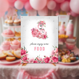 Food Sign Baby Shower Silver Flamingo Ballerina Poster