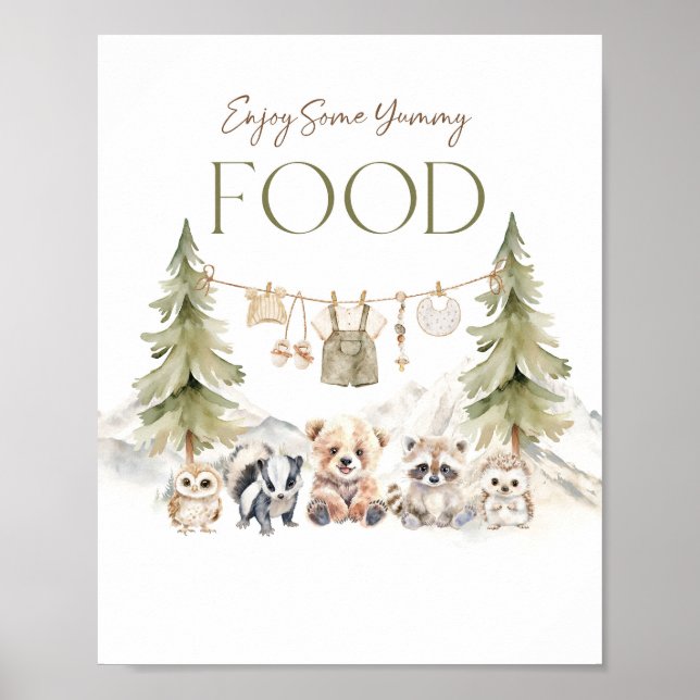 Food Sign Woodland Adventure Boy Baby Shower Poster (Framsidan)