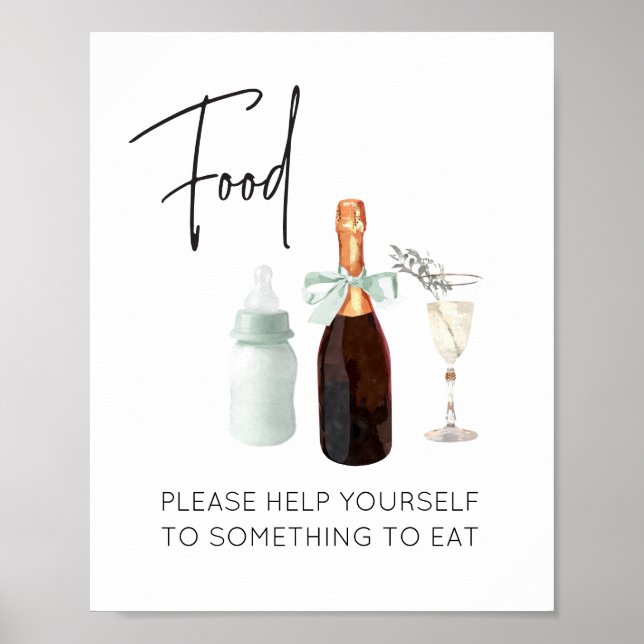 Food Station Sign for Baby Shower Grönt Sip & See Poster (Framsidan)