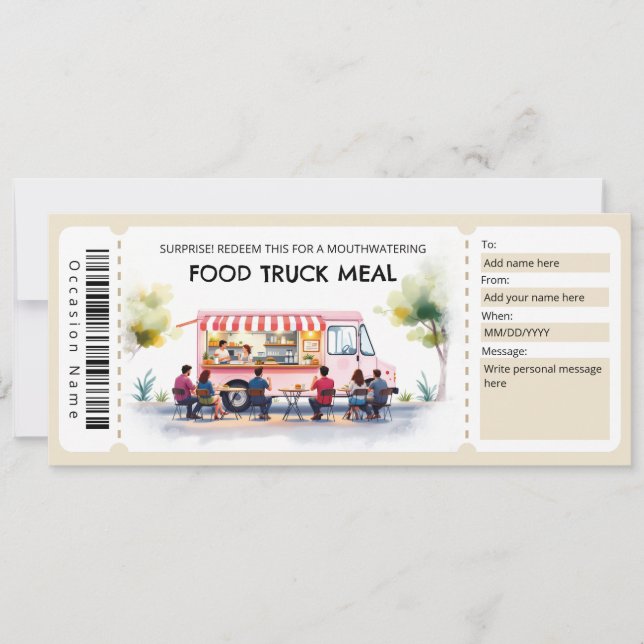  Food Truck Ticket Gift Certificate Inbjudningar (Framsida)