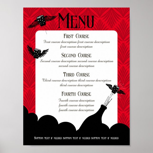 Food vin kork art deco kock catering Middag Meny Poster (Framsidan)