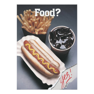 Food? Yes! Funny Hot Dog & Fries Art Print Fototryck