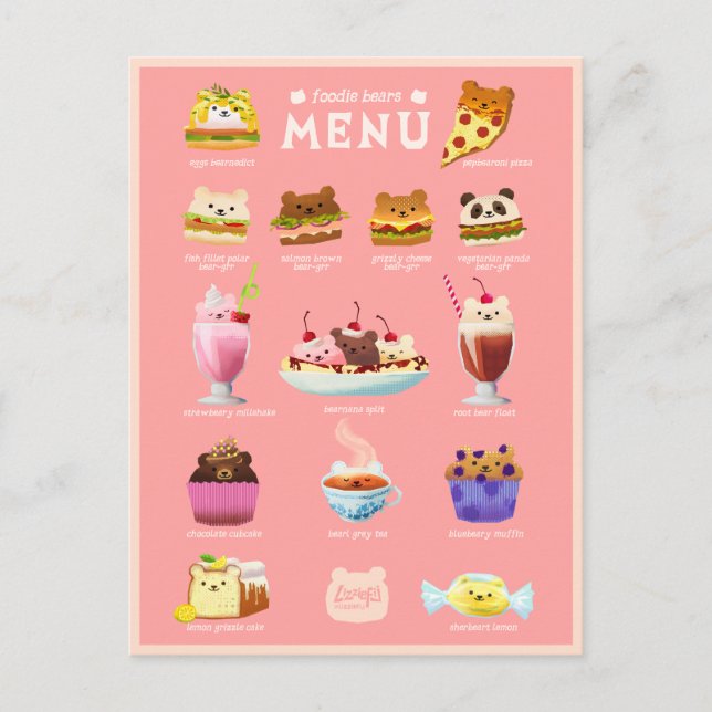 Foodie björnvykort vykort (Framsida)