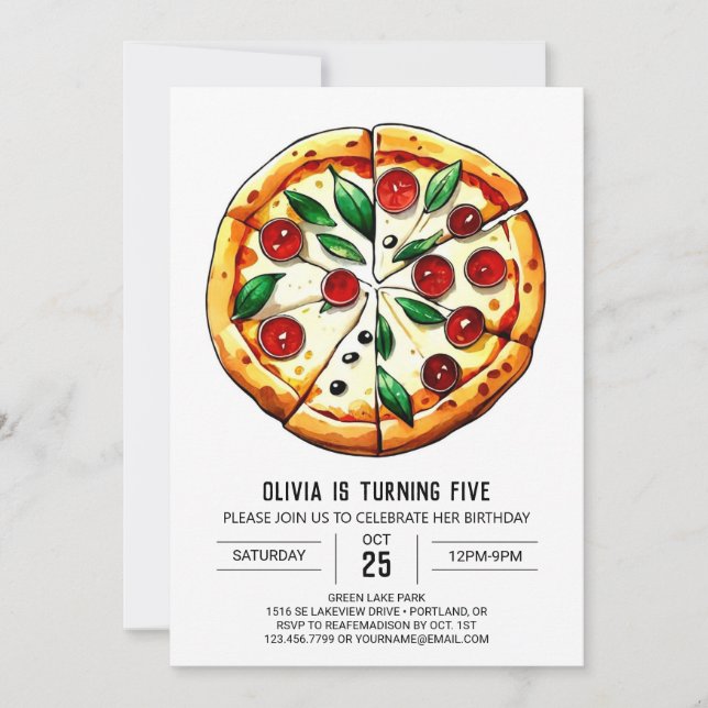 Foodie Editable Pizza Birthday Inbjudningar (Framsida)