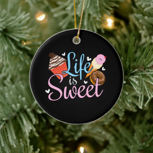 Foodie Life är Sweet Baking Quote - Cupkaka Art Julgransprydnad Keramik (Träd)