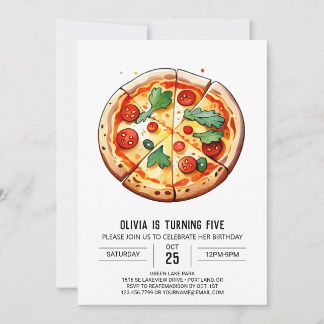 Foodie Printable Pizza Birthday Inbjudningar (Framsida)