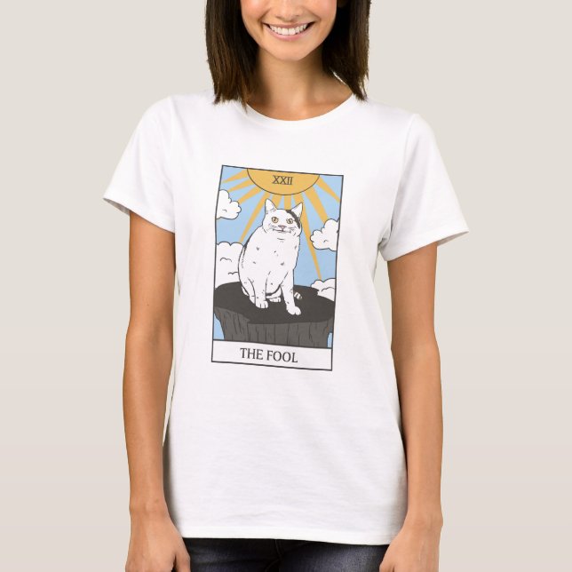 Fool Cat Tarot Card T Shirt (Framsida)