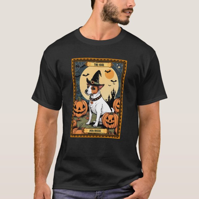 Fool Jack Russell Halloween Tarot Card T Shirt (Framsida)