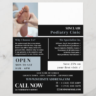 Foot Care Porträtt, Podiatry Clinic, Podiatrist Reklamblad