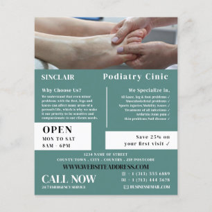 Foot Exam Porträtt, Podiatry Clinic, Podiatrist Flygblad