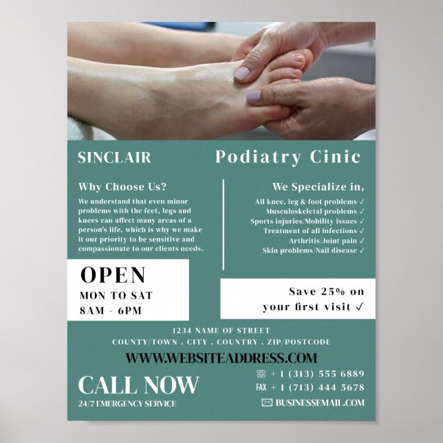 Foot Exam Porträtt, Podiatry Clinic, Podiatrist Poster (Framsidan)
