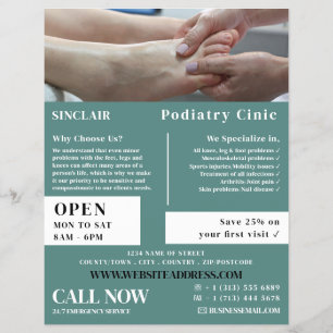 Foot Exam Porträtt, Podiatry Clinic, Podiatrist Reklamblad