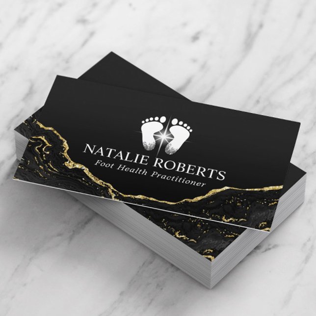 Foot Massage Therapy Modern Black Guld Podiatrist Visitkort (Skapare uppladdad)