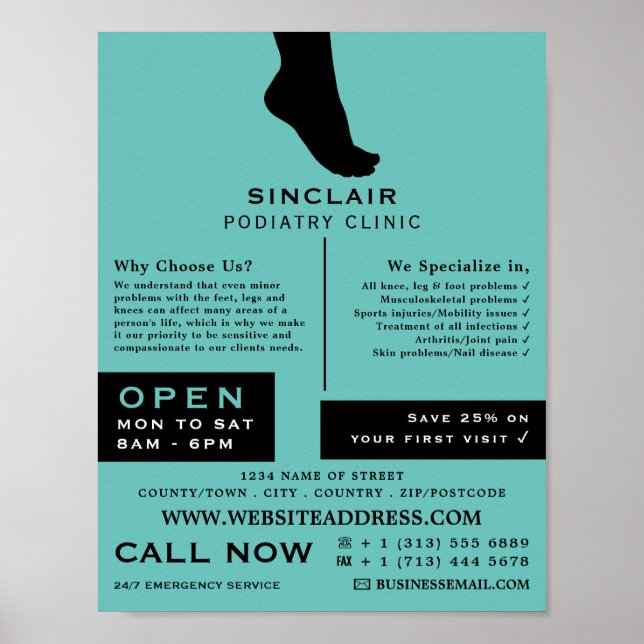 Foot Silhouette, Podiatry Clinic, Podiatrist Poster (Framsidan)