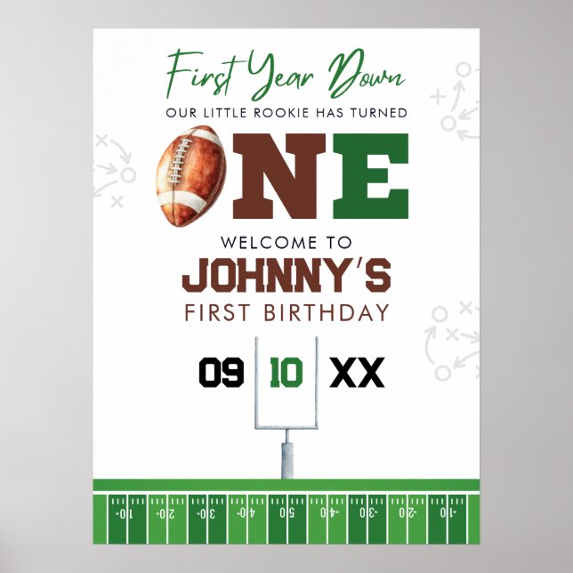 Football 1st Birthday Welcome Sign Poster (Framsidan)