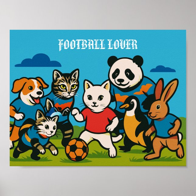FOOTBALL ÄLSKARE Animal Thned Wall Art décage Poster (Framsidan)