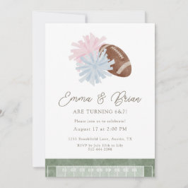 Football and Cheer Siblings Joint Birthday Inbjudningar