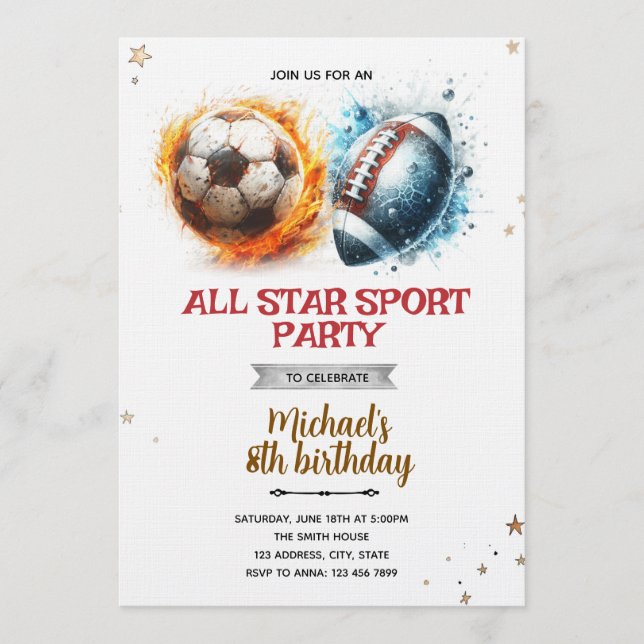 Football and soccer party Invitation Inbjudningar (Framsida)