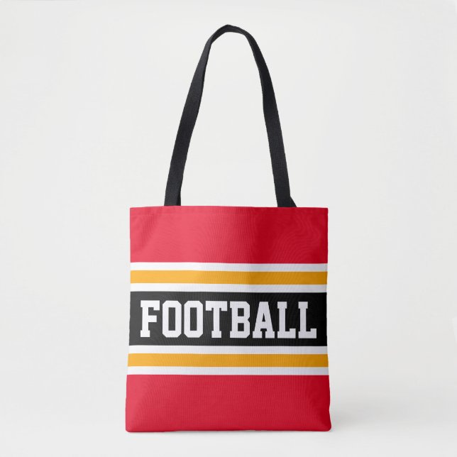 FOOTBALL Athletic Bright Red Black Gult Rand Tygkasse (Framsida)