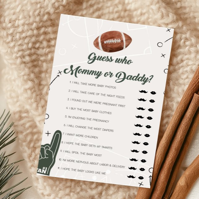 Football Baby Shower Gissa vem Mamma eller pappa G (Football Sports Baby Shower Guess who Mommy or Daddy Game)