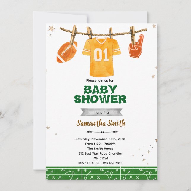 Football baby shower invitation inbjudningar (Framsida)