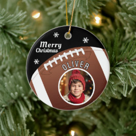 Football Ball Custom Name Merry Christmas Photo Julgransprydnad Keramik