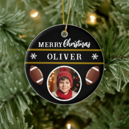 Football Ball Custom Name Merry Christmas Photo Julgransprydnad Keramik