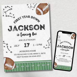 Football Birthday Invitation, First Year Down,Foot Inbjudningar