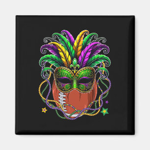 Football Boll Wearing Mardi Gras Mask Pärlor Funn Magnet