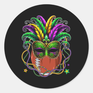 Football Boll Wearing Mardi Gras Mask Pärlor Funn Runt Klistermärke