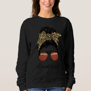 Football Bonus Mamma Life with Leopard Messy Bun m T Shirt