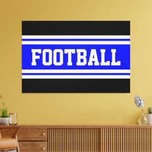 FOOTBALL Bright Blue Black White Tävla Rand Canvastryck